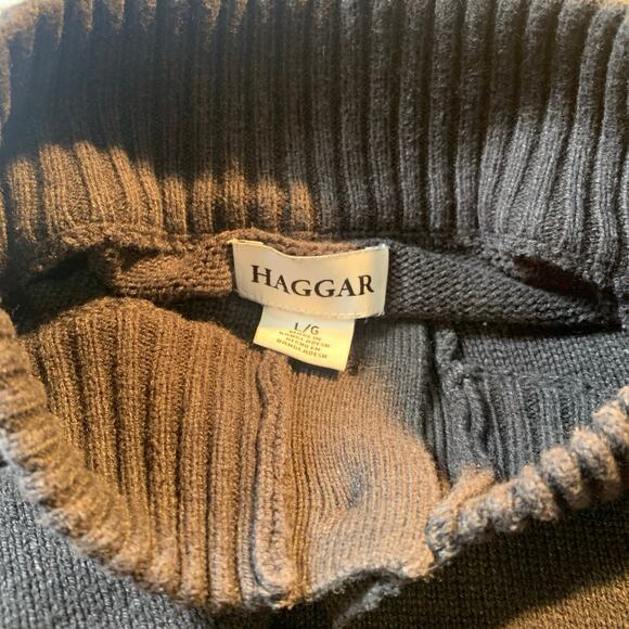 Haggar - Chocolate Brown knit partial button pullover sweater, L Ribbed Neck Cuf - Picture 6 of 11